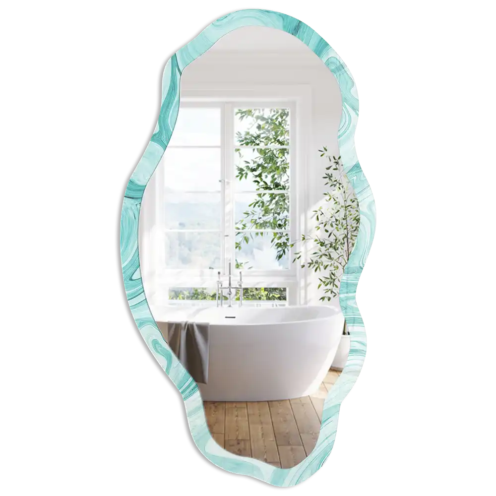 Miroir décoratif irrégulier avec impression marbre turquoise