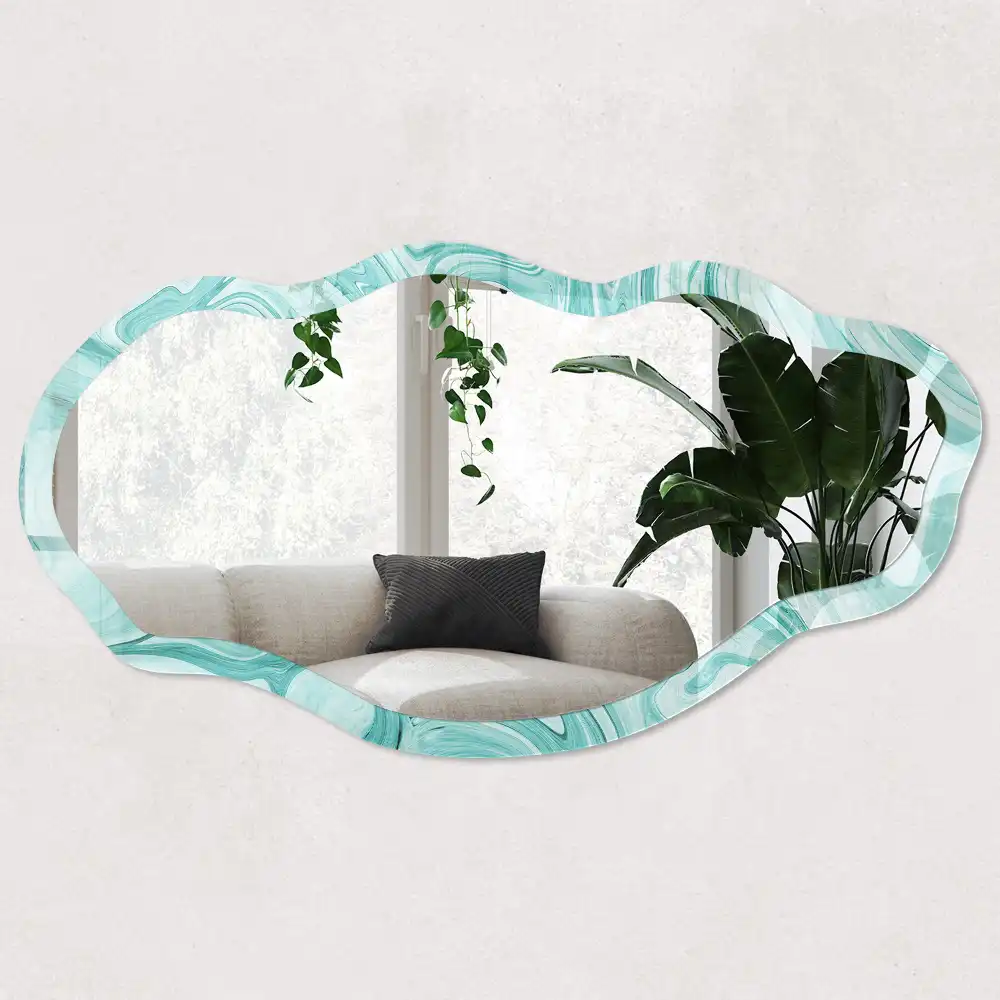 Miroir décoratif irrégulier avec impression marbre turquoise
