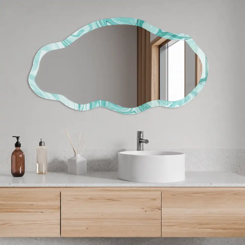 Miroir décoratif irrégulier avec impression marbre turquoise