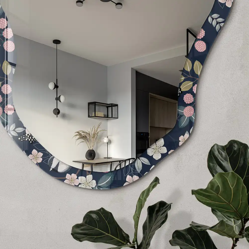 Miroir irrégulier à motif floral