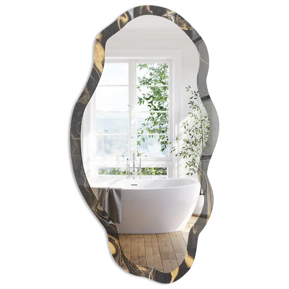 Miroir encadré avec impression tourbillon de marbre forme irrégulière