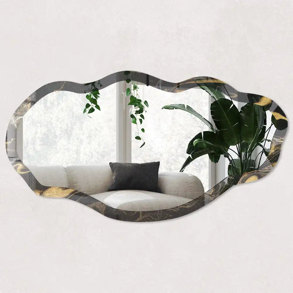 Miroir encadré avec impression tourbillon de marbre forme irrégulière
