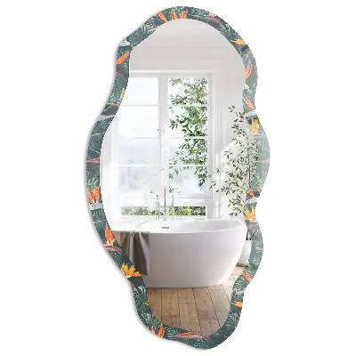 Miroir encadré à motif tropical et forme irrégulière