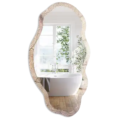 Miroir encadré à impression motif cernes de bois de forme irrégulière