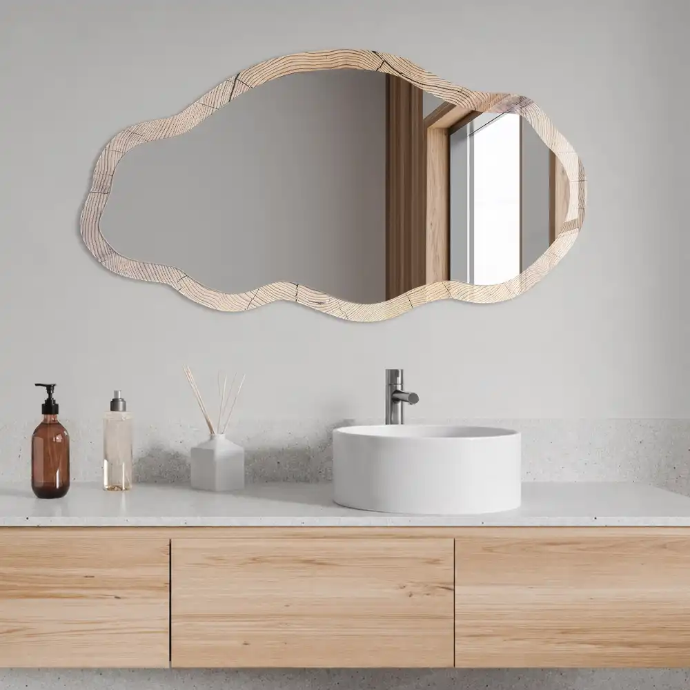 Miroir encadré à impression motif cernes de bois de forme irrégulière