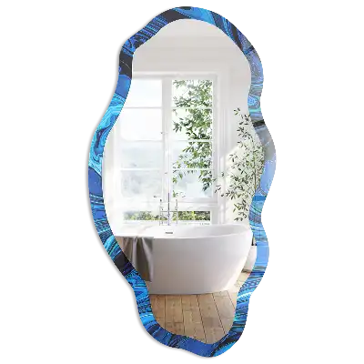 Miroir décoratif irrégulier avec impression abstraite bleue