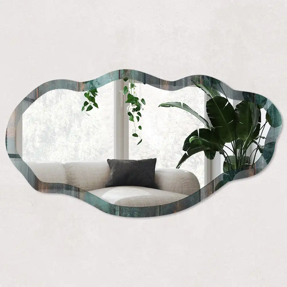 Miroir irrégulier avec impression effet bois peint