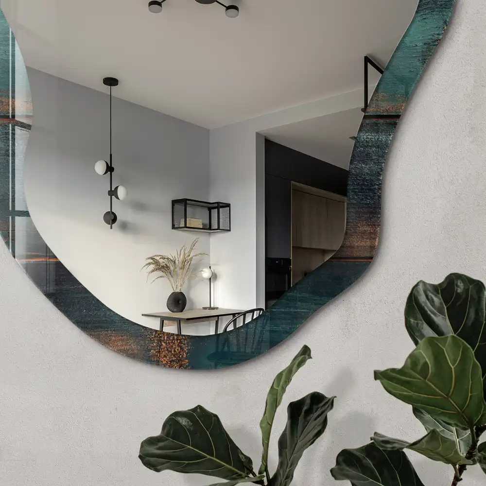 Miroir irrégulier avec impression effet bois peint