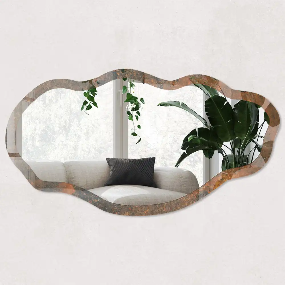 Miroir encadré à impression irrégulière effet terre cuite