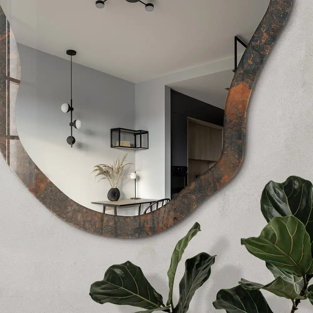 Miroir encadré à impression irrégulière effet terre cuite