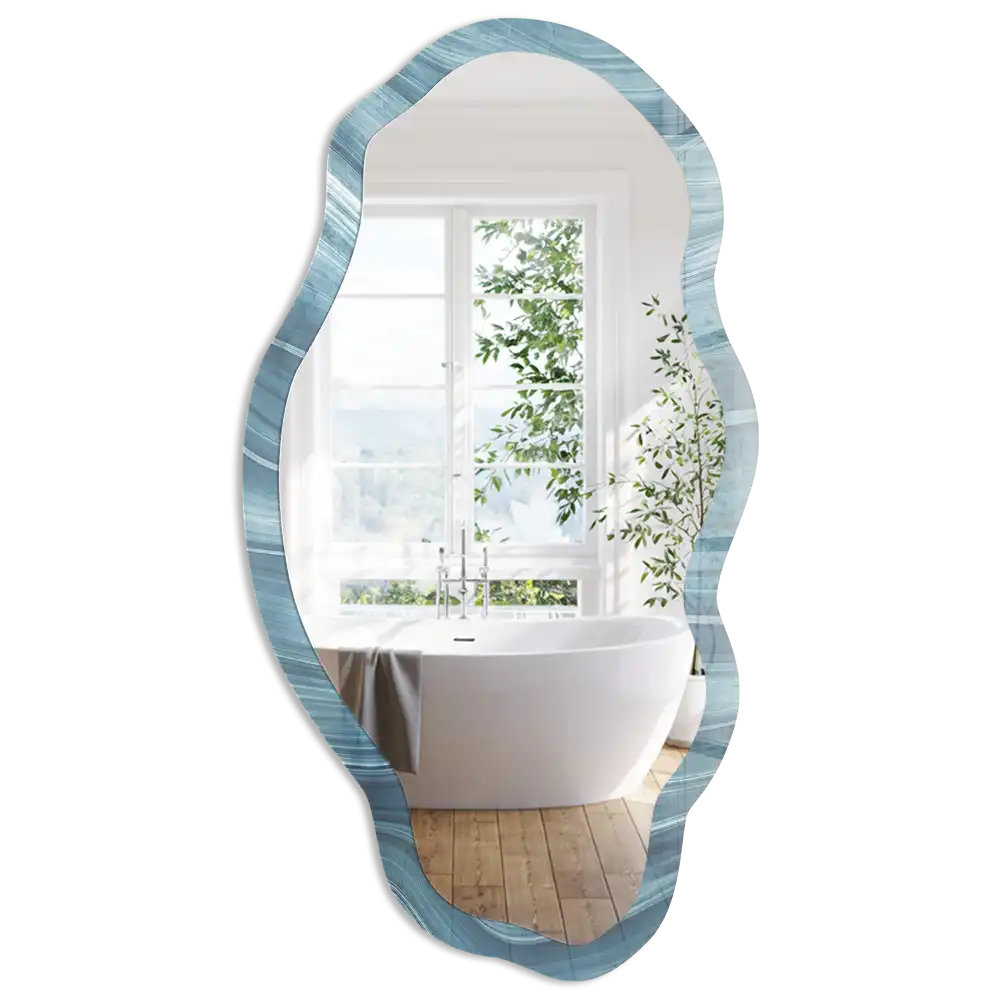 Miroir décoratif irrégulier à impression abstraite bleue