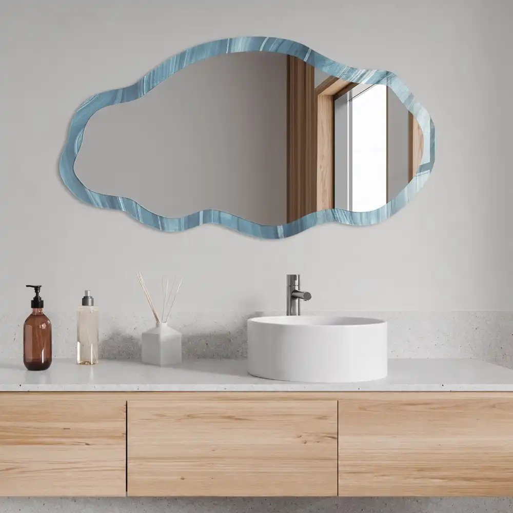 Miroir décoratif irrégulier à impression abstraite bleue