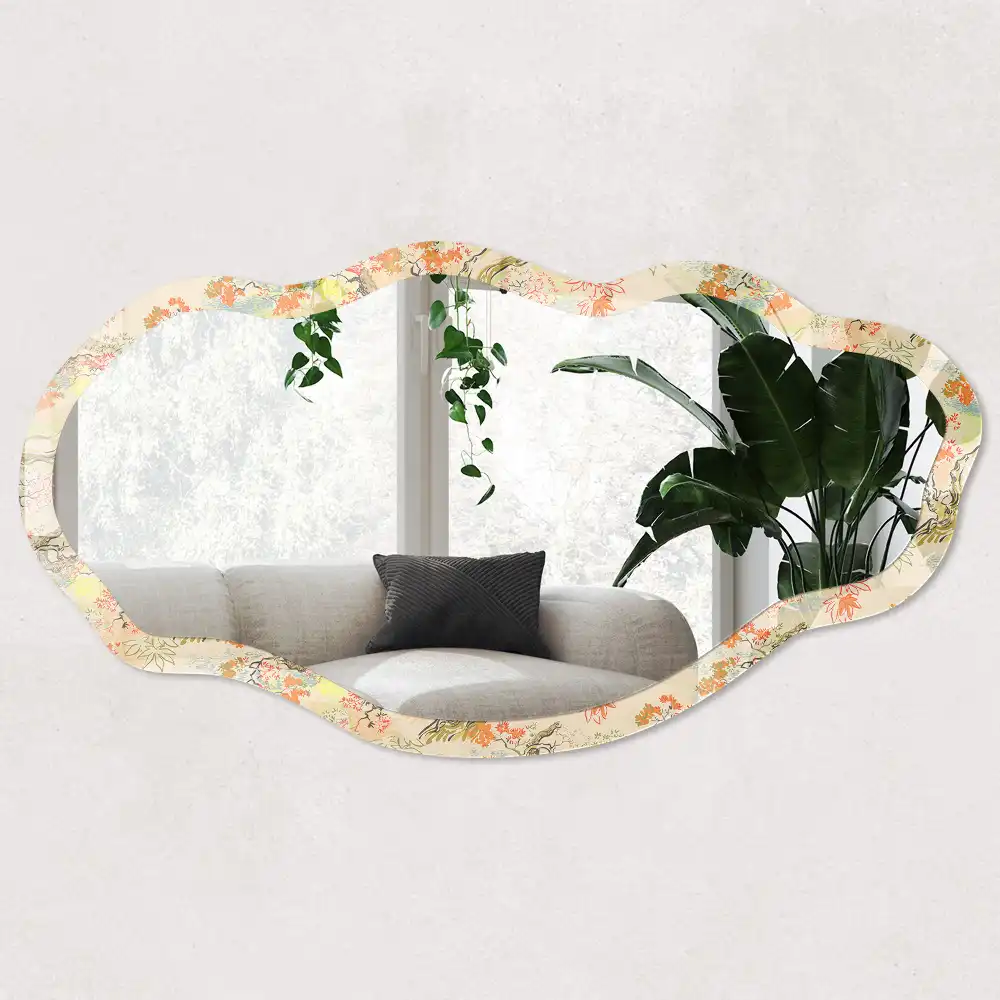 Miroir décoratif irrégulier avec impression de composition botanique