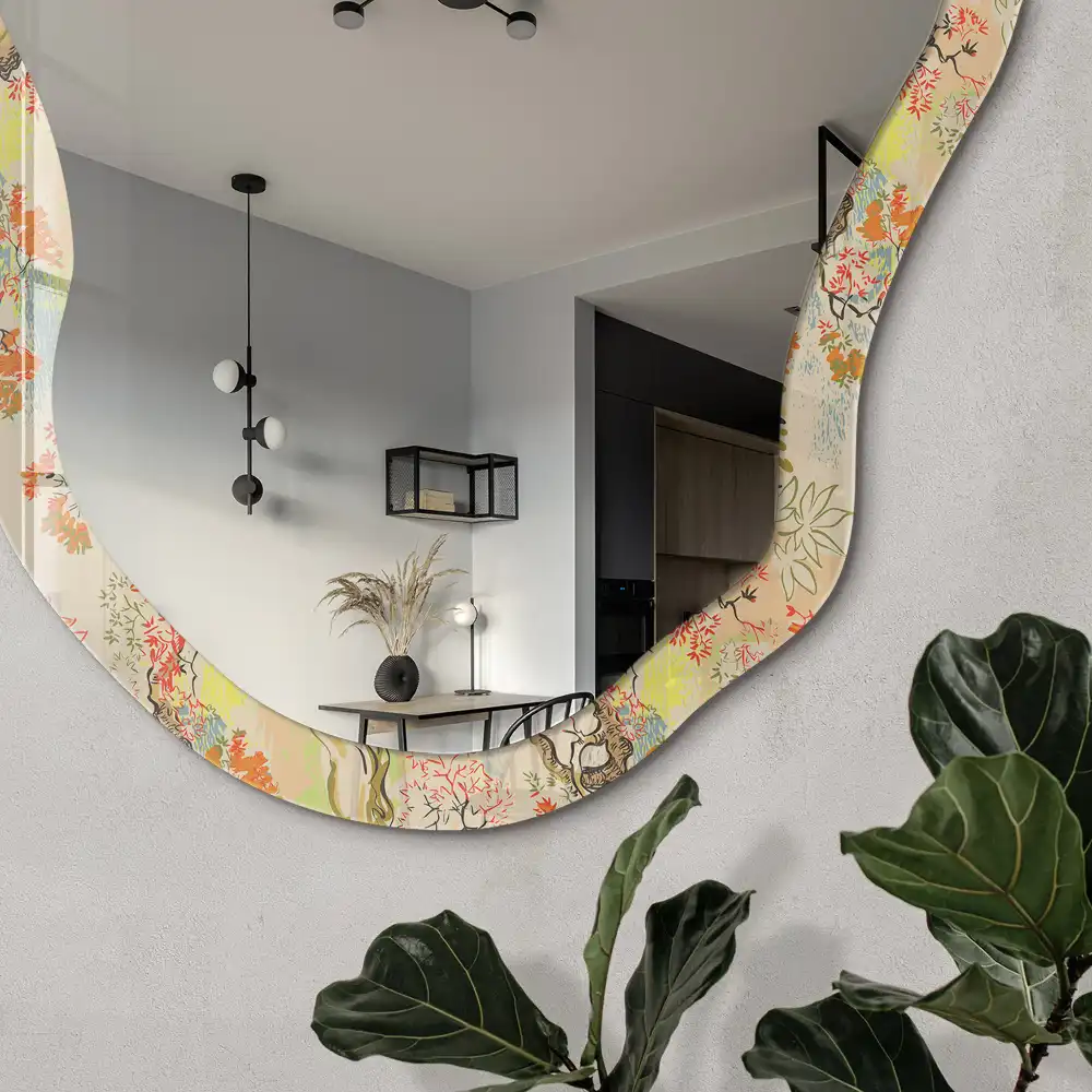 Miroir décoratif irrégulier avec impression de composition botanique