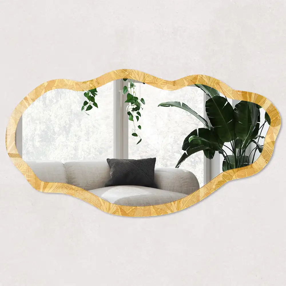 Miroir irrégulier à motif de feuilles tropicales