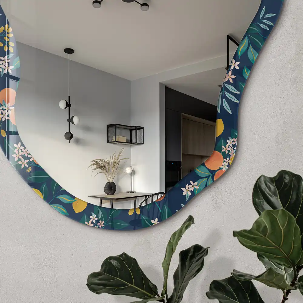 Miroir décoratif irrégulier à motif de feuilles d'oranger