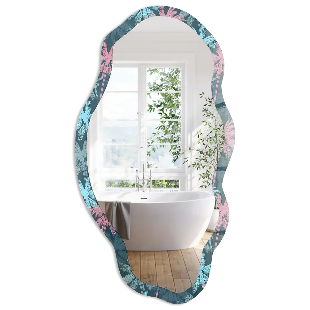 Miroir irrégulier à motif de palmiers tropicaux