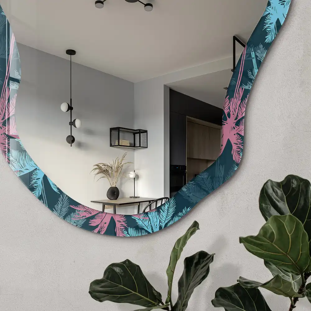 Miroir irrégulier à motif de palmiers tropicaux