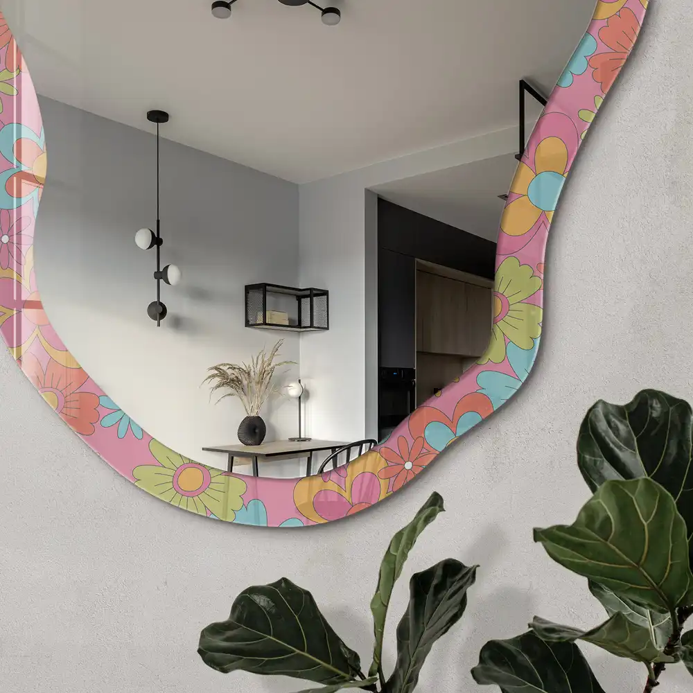 Miroir décoratif irrégulier à motifs floraux