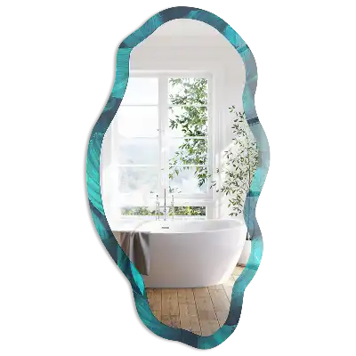Miroir encadré à impression de feuilles turquoise forme irrégulière