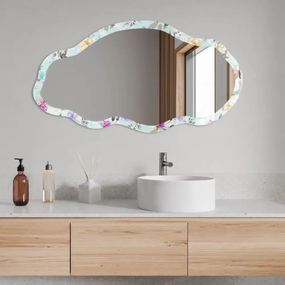 Miroir décoratif irrégulier à motifs fleurs et oiseaux