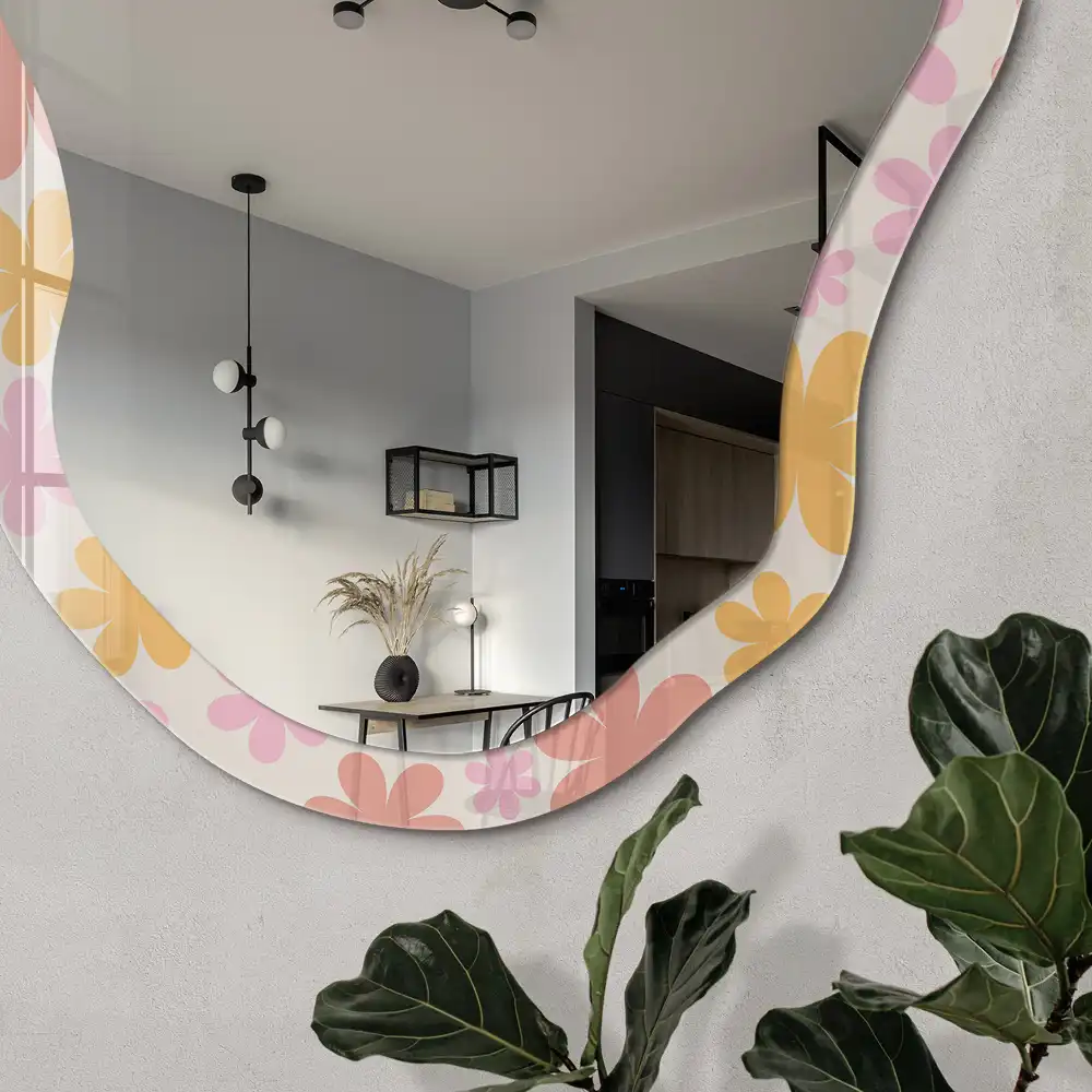 Miroir décoratif irrégulier à motif floral