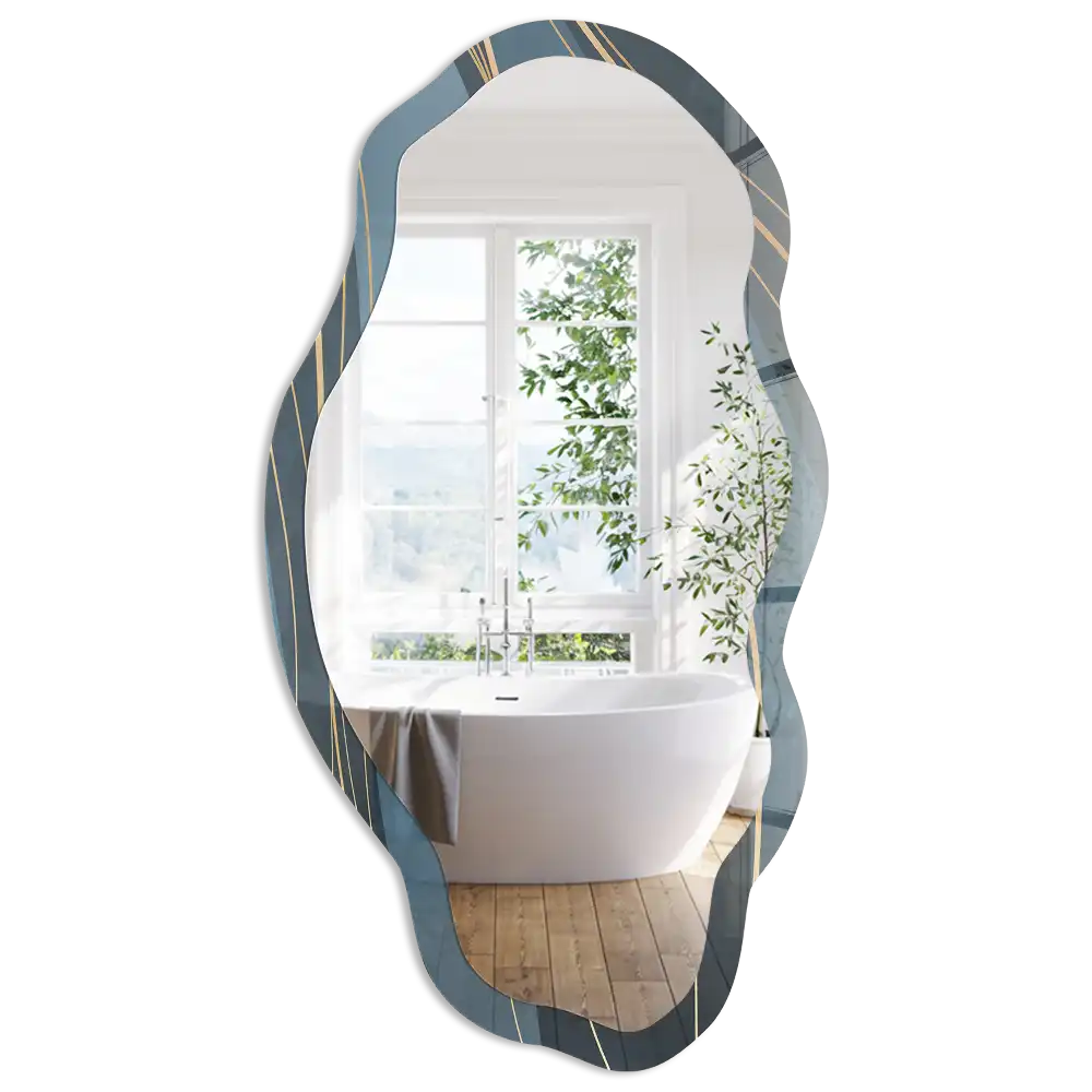 Miroir encadré à impression avec formes ondulantes irrégulières