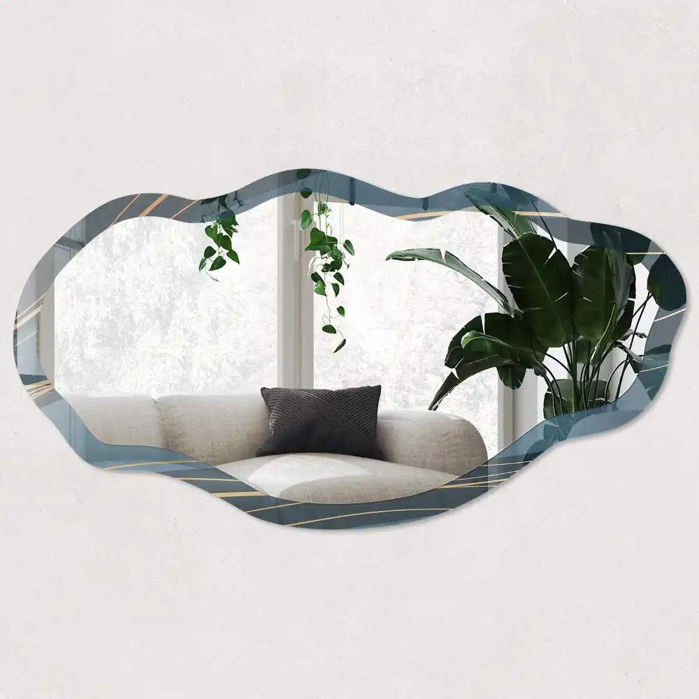 Miroir encadré à impression avec formes ondulantes irrégulières
