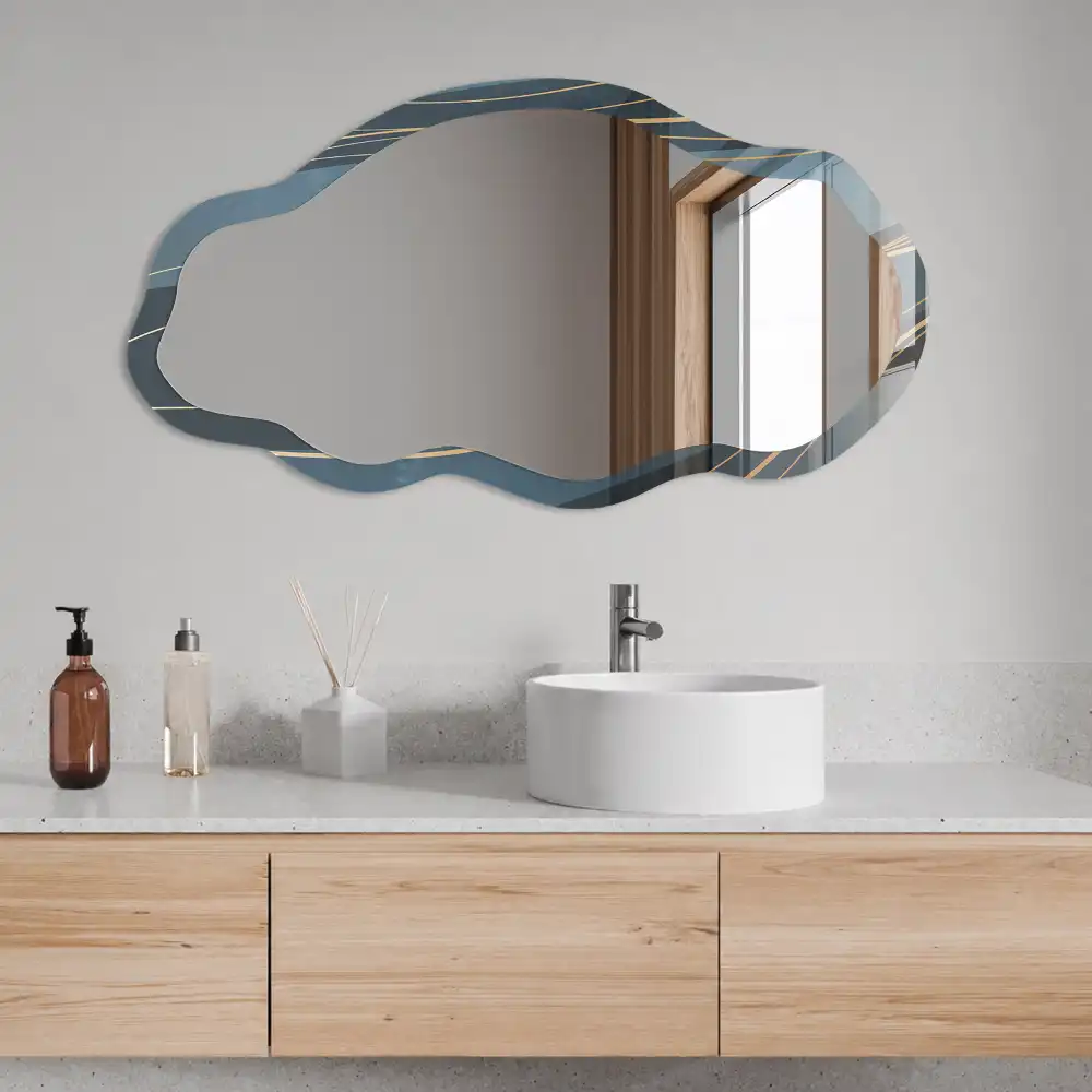 Miroir encadré à impression avec formes ondulantes irrégulières