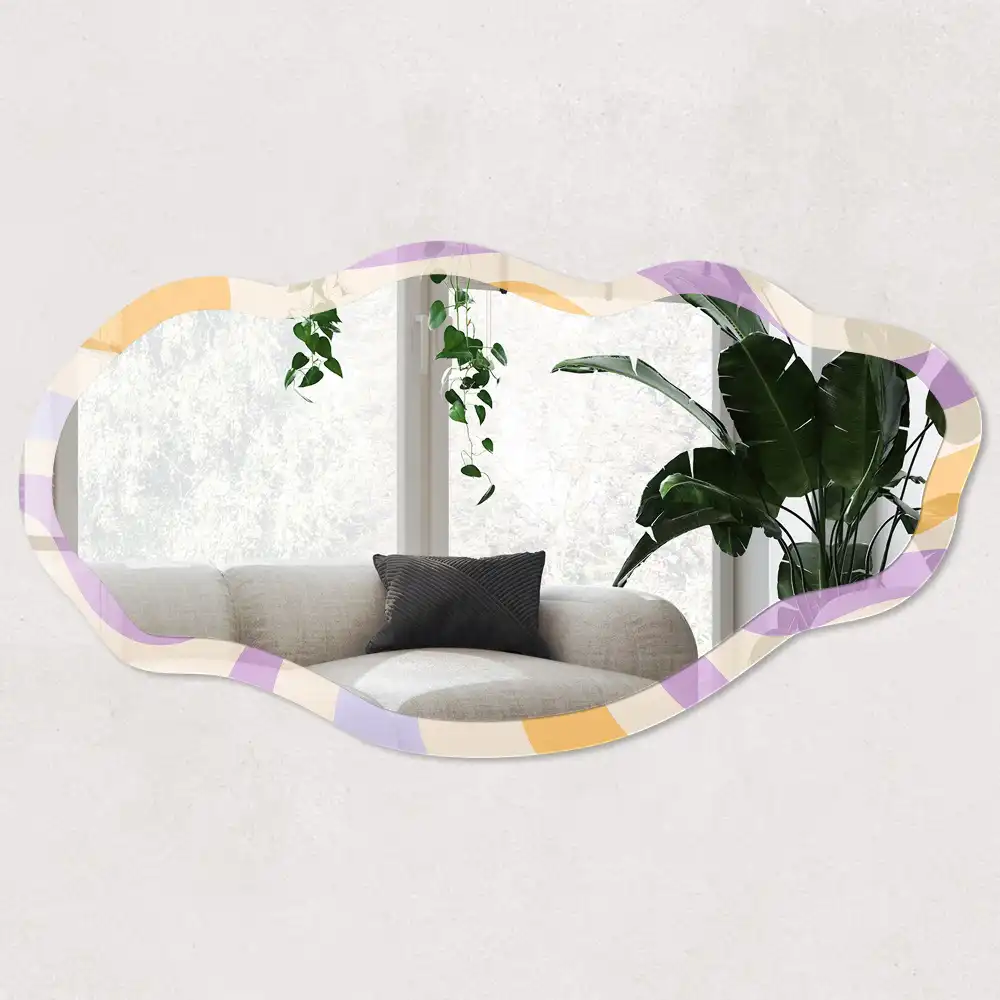 Miroir encadré à motif ondulé de forme irrégulière