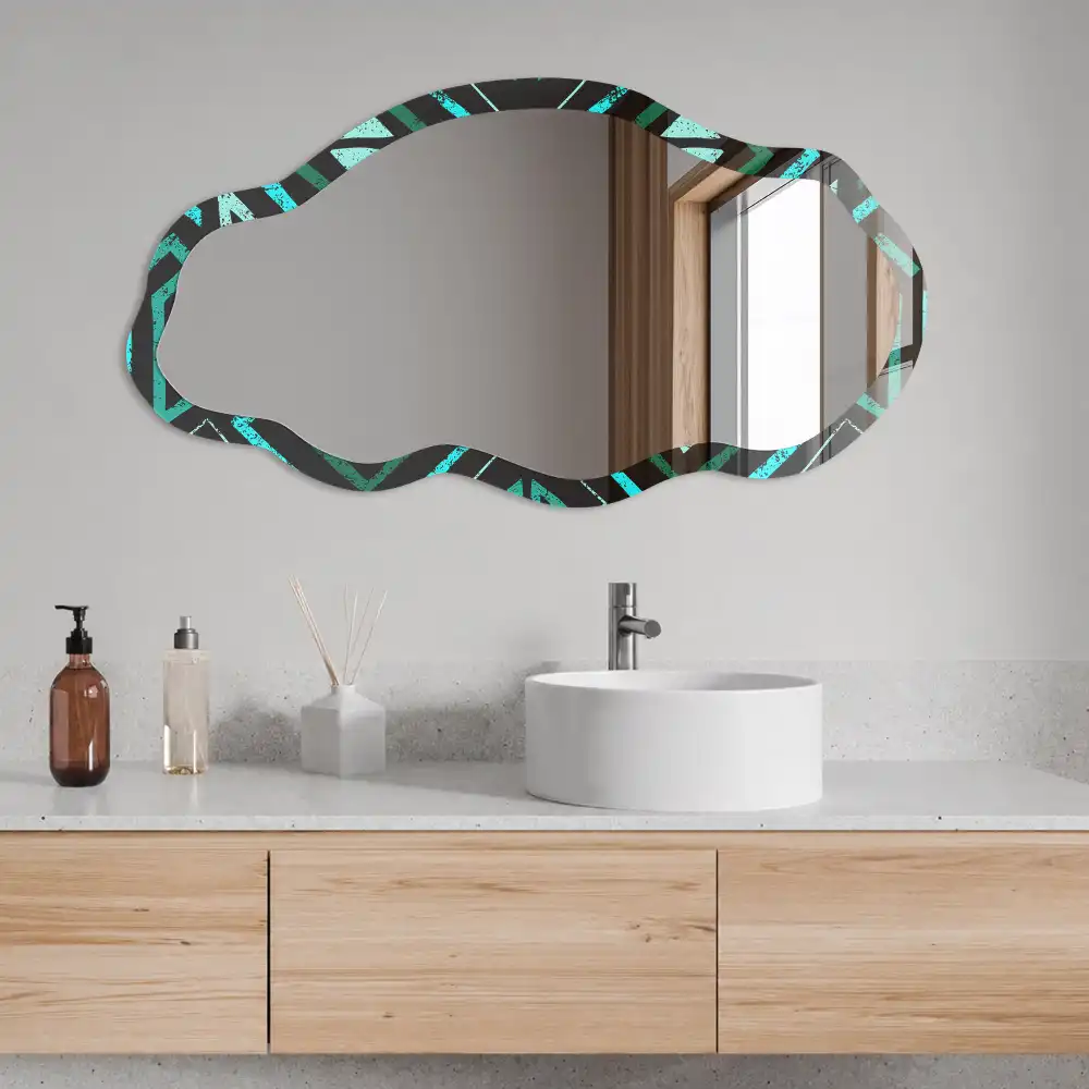 Miroir encadré à impression géométrique de forme irrégulière