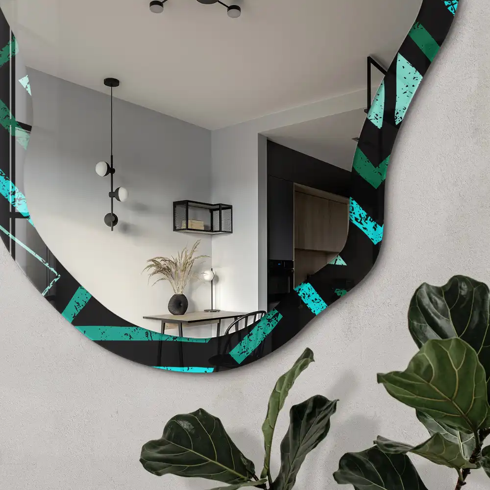 Miroir encadré à impression géométrique de forme irrégulière