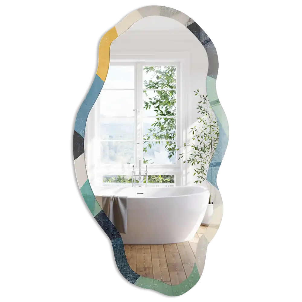 Miroir irrégulier avec impression vagues abstraites