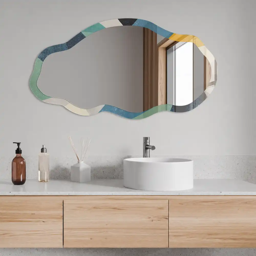 Miroir irrégulier avec impression vagues abstraites