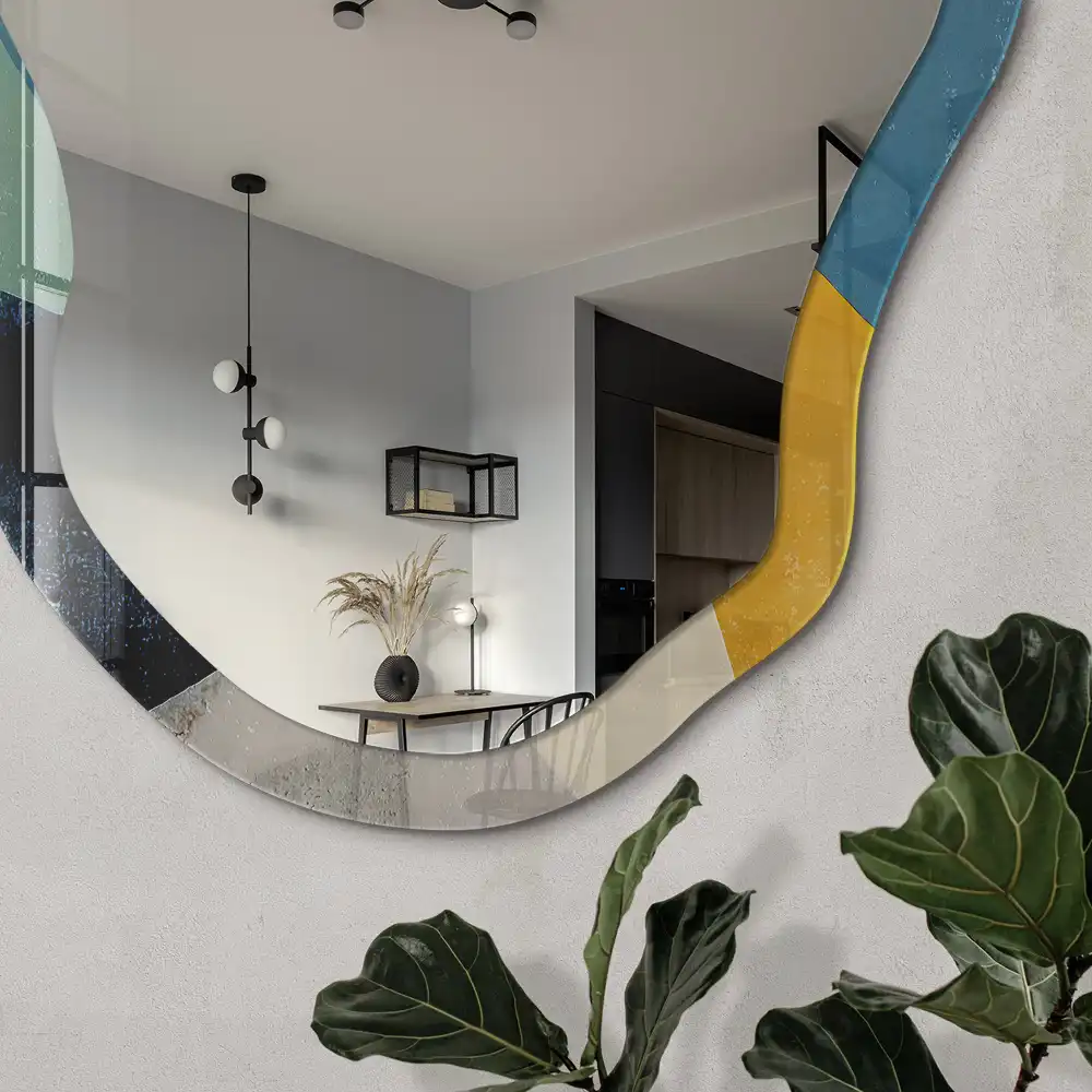 Miroir irrégulier avec impression vagues abstraites