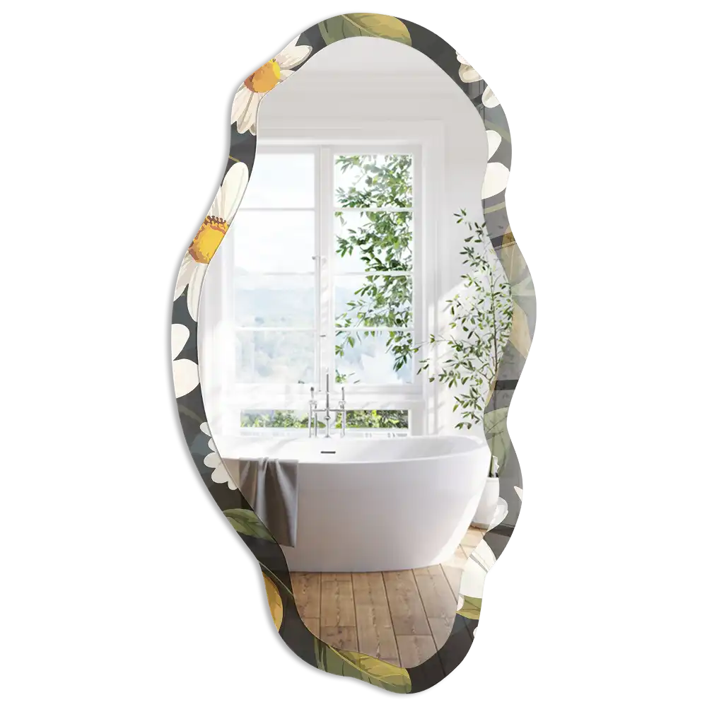 Miroir encadré avec impression de marguerites aux formes irrégulières