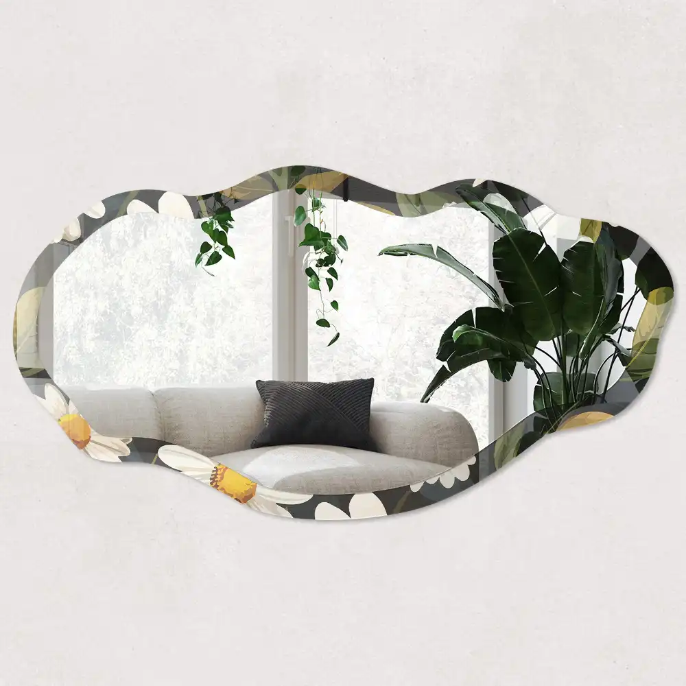 Miroir encadré avec impression de marguerites aux formes irrégulières