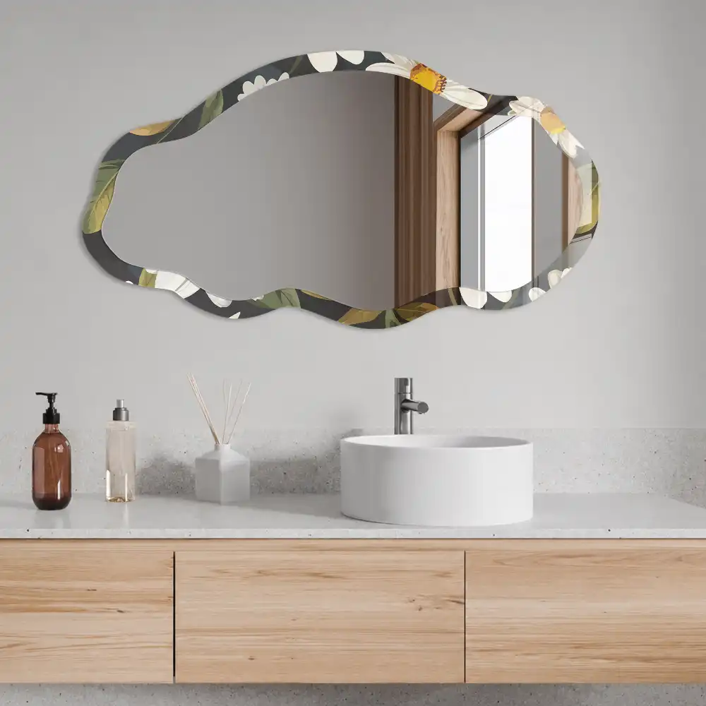Miroir encadré avec impression de marguerites aux formes irrégulières