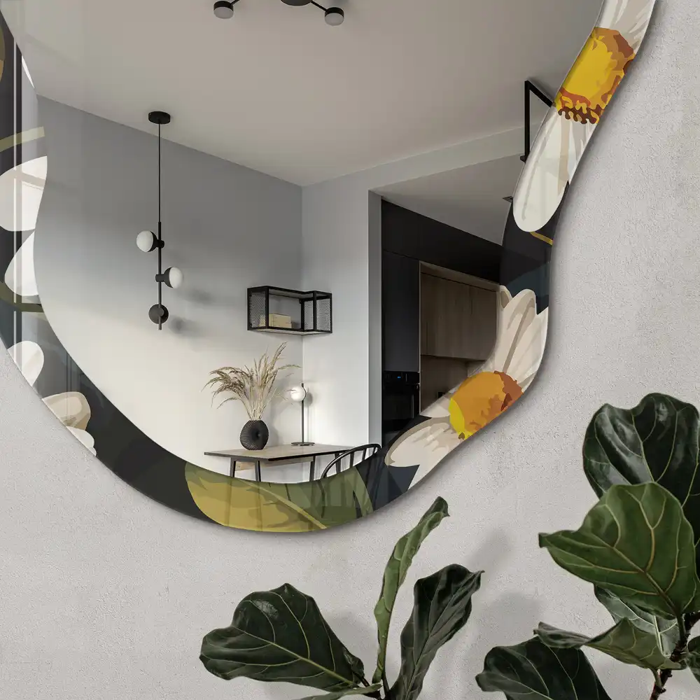 Miroir encadré avec impression de marguerites aux formes irrégulières