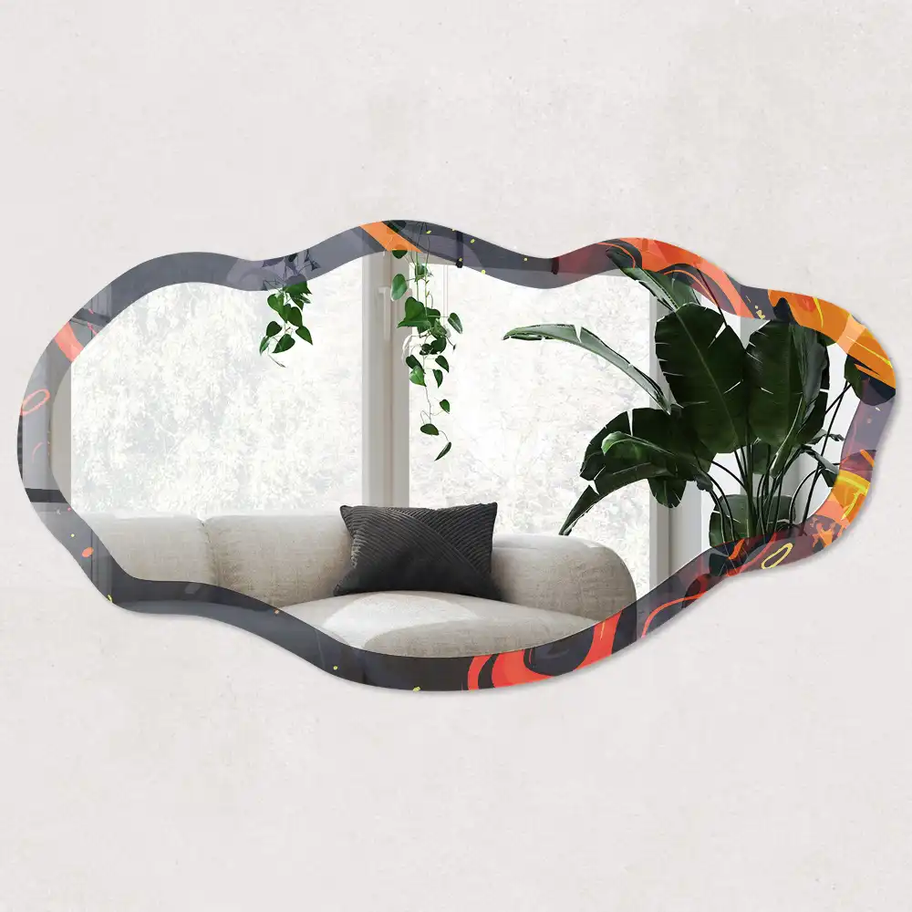 Miroir décoratif irrégulier avec impression abstraction enflammée