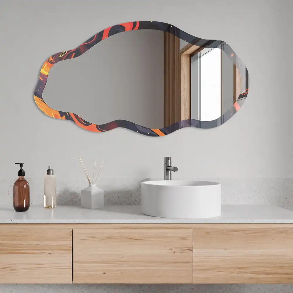 Miroir décoratif irrégulier avec impression abstraction enflammée