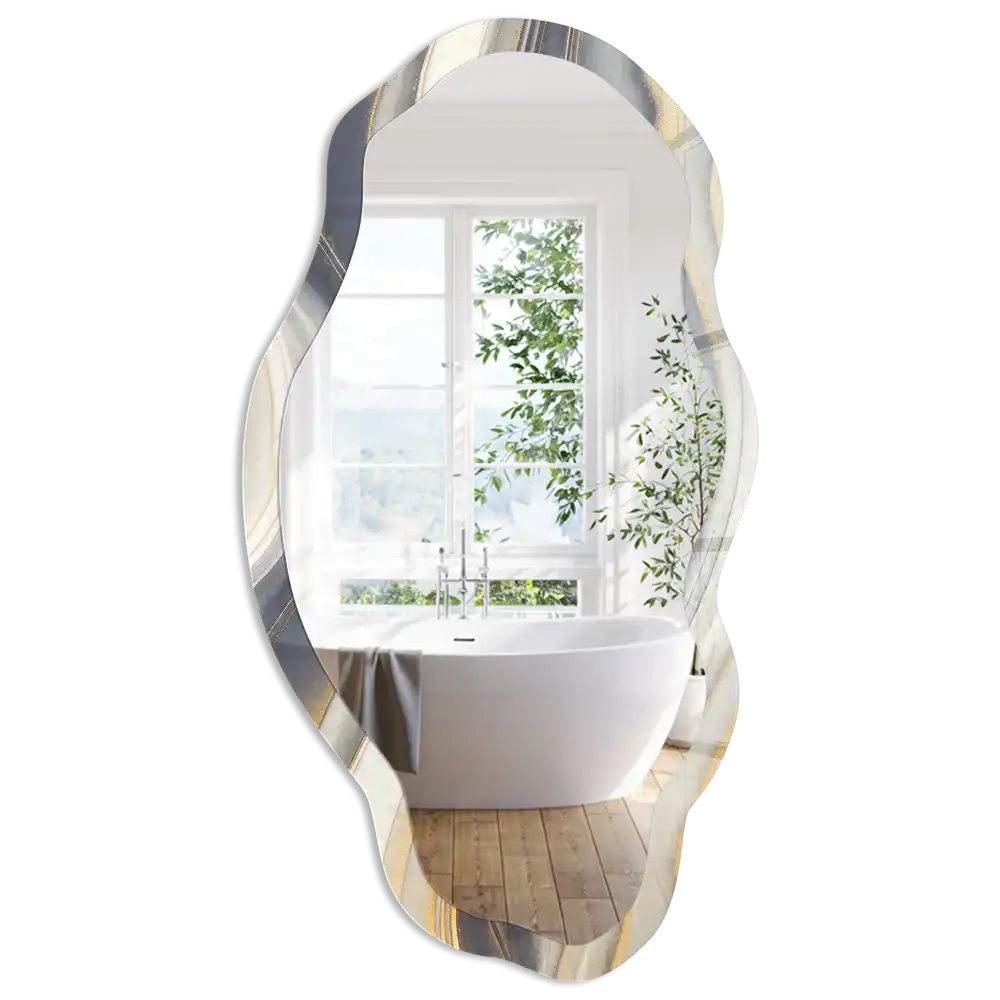 Miroir encadré à impression forme irrégulière et motifs ondulés