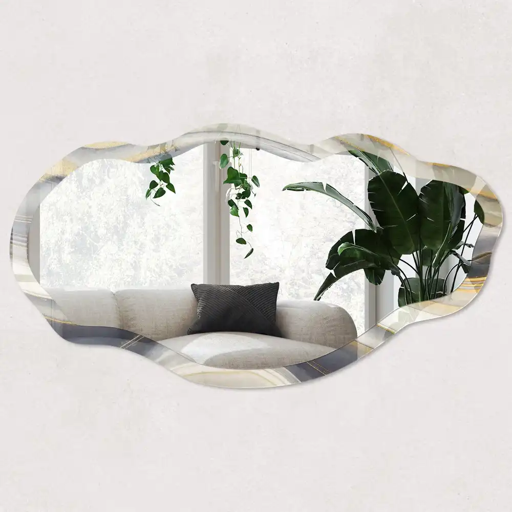 Miroir encadré à impression forme irrégulière et motifs ondulés