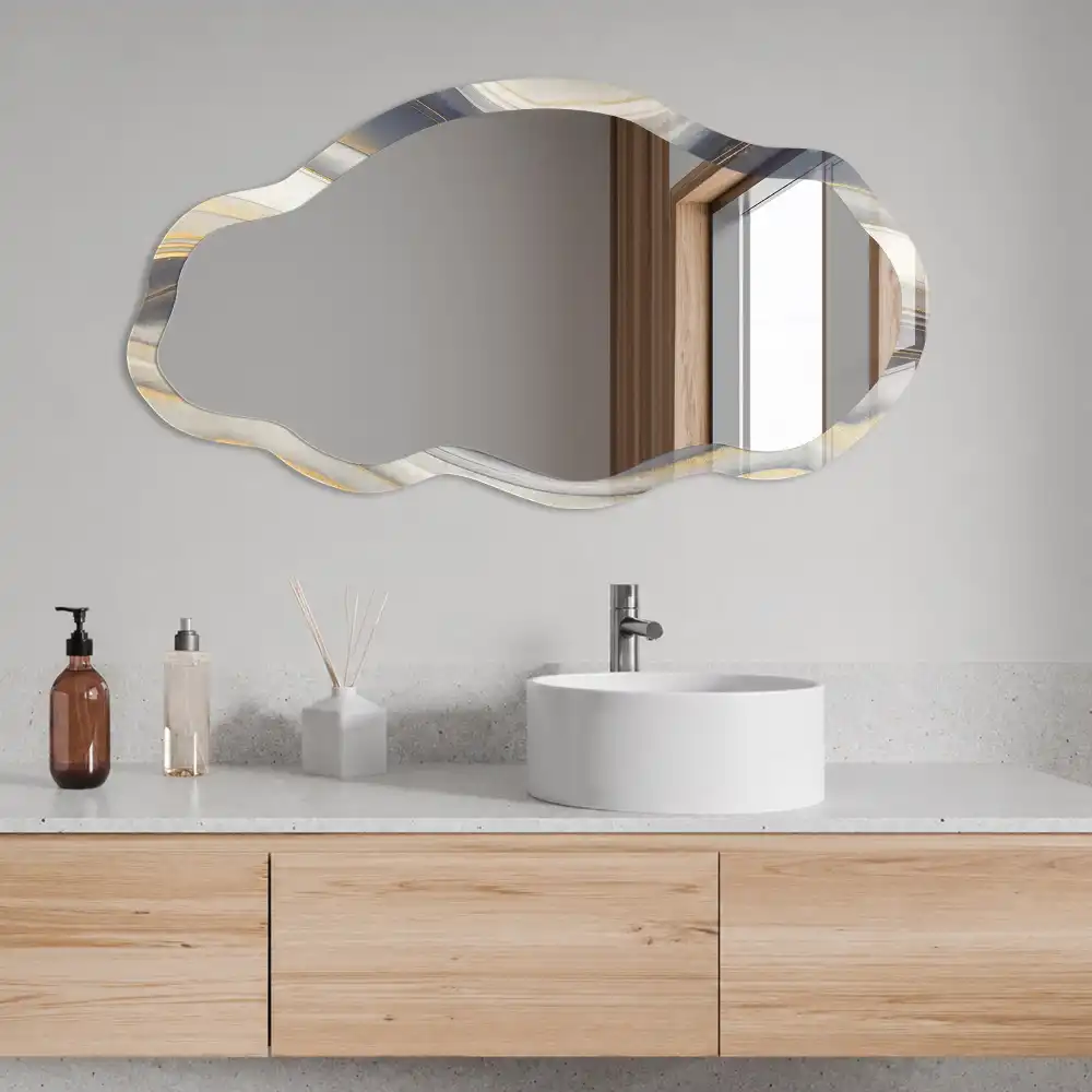 Miroir encadré à impression forme irrégulière et motifs ondulés