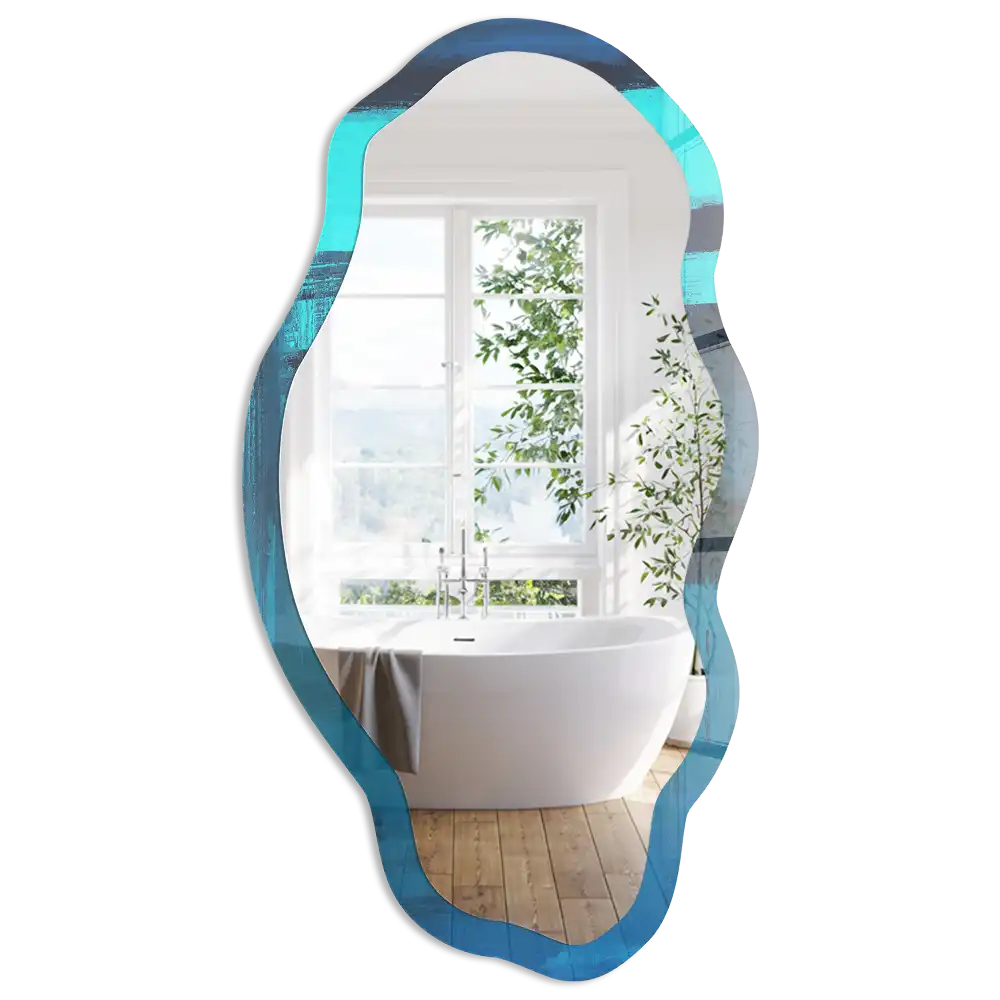 Miroir décoratif irrégulier à impression abstraite bleue