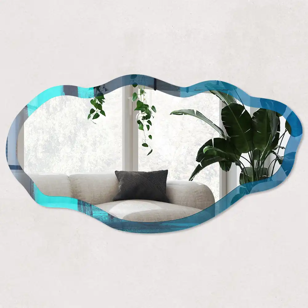 Miroir décoratif irrégulier à impression abstraite bleue
