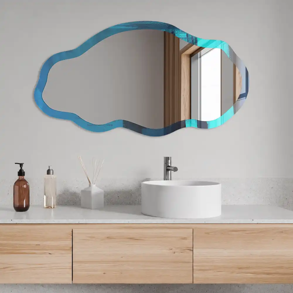 Miroir décoratif irrégulier à impression abstraite bleue