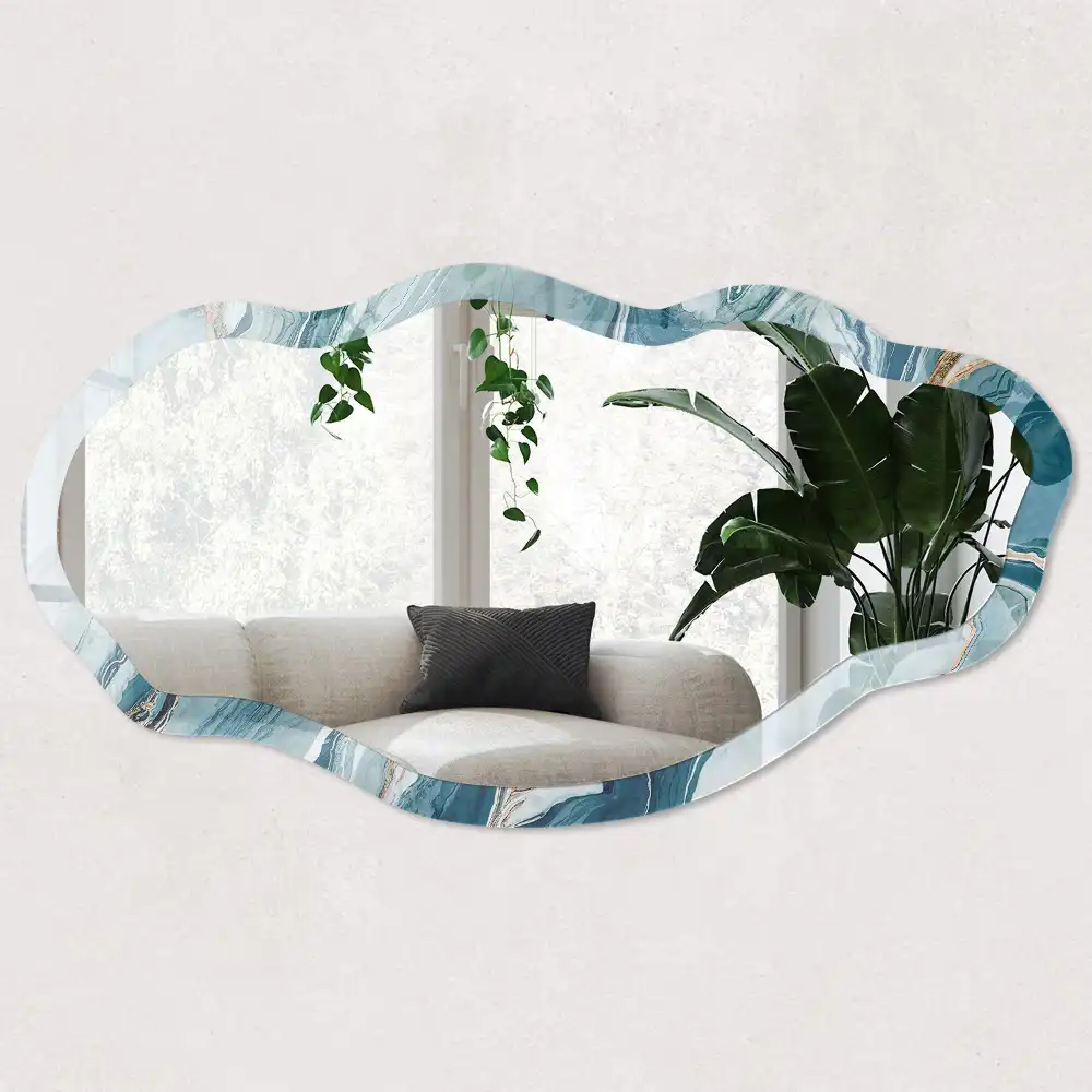 Miroir encadré à impression vagues de marbre forme irrégulière