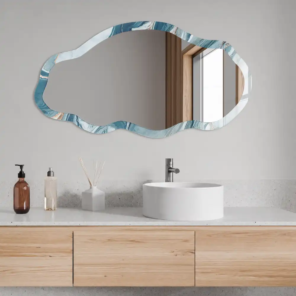 Miroir encadré à impression vagues de marbre forme irrégulière