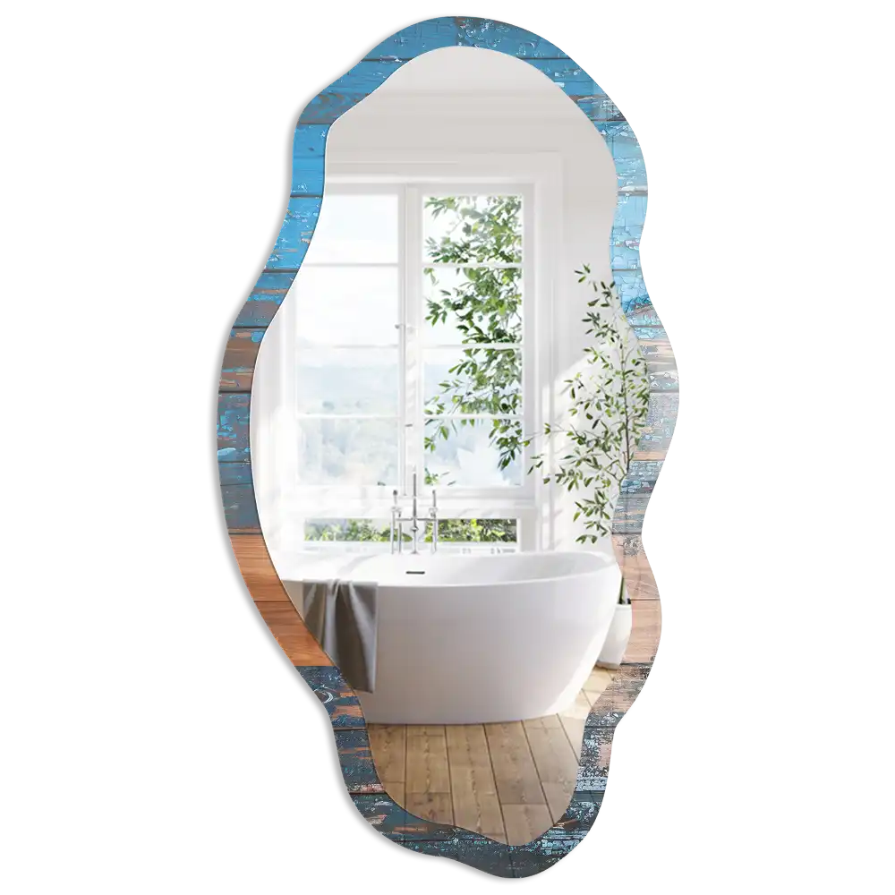 Miroir décoratif irrégulier effet bois